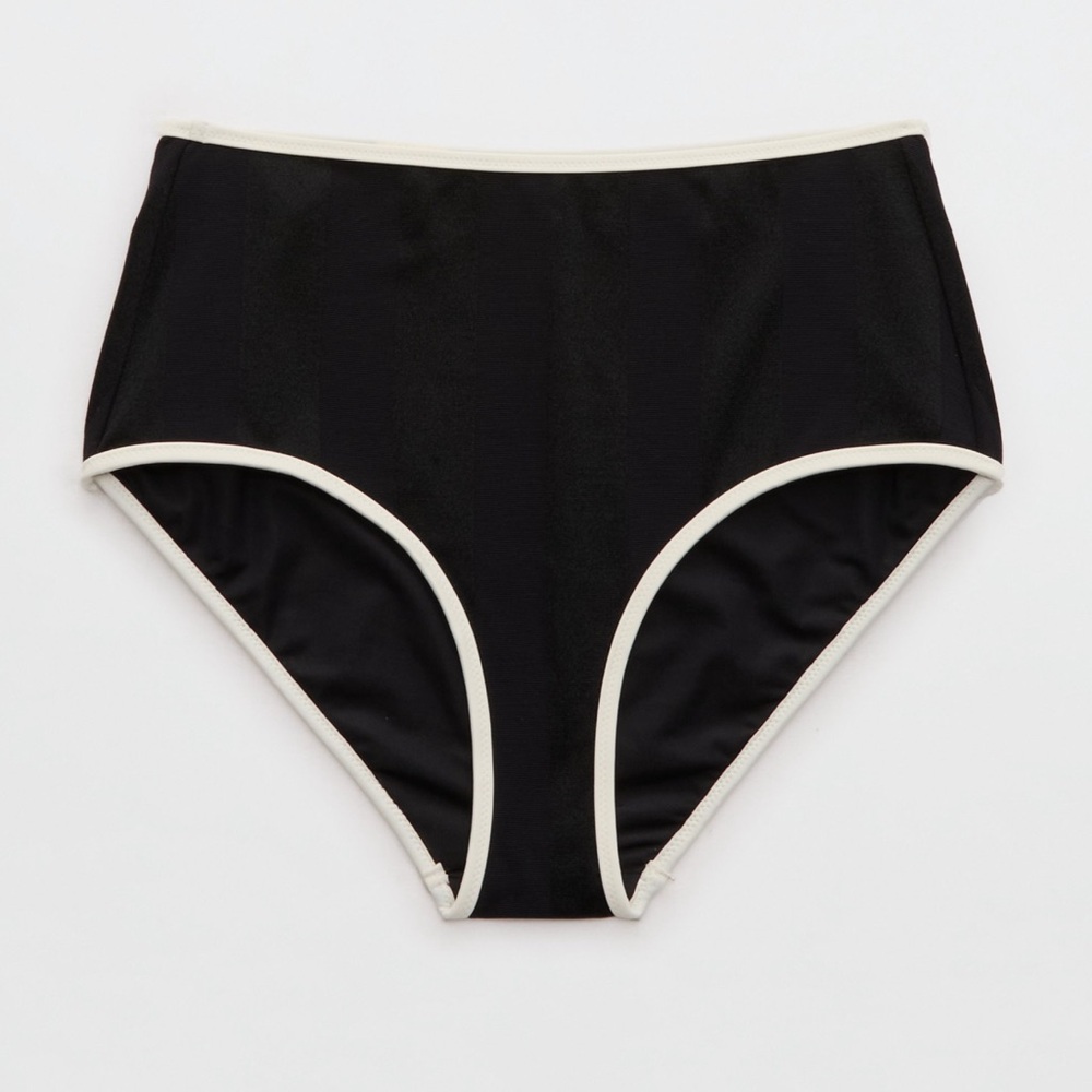 Aerie Black High-Waisted Shine Bikini Bottom Large